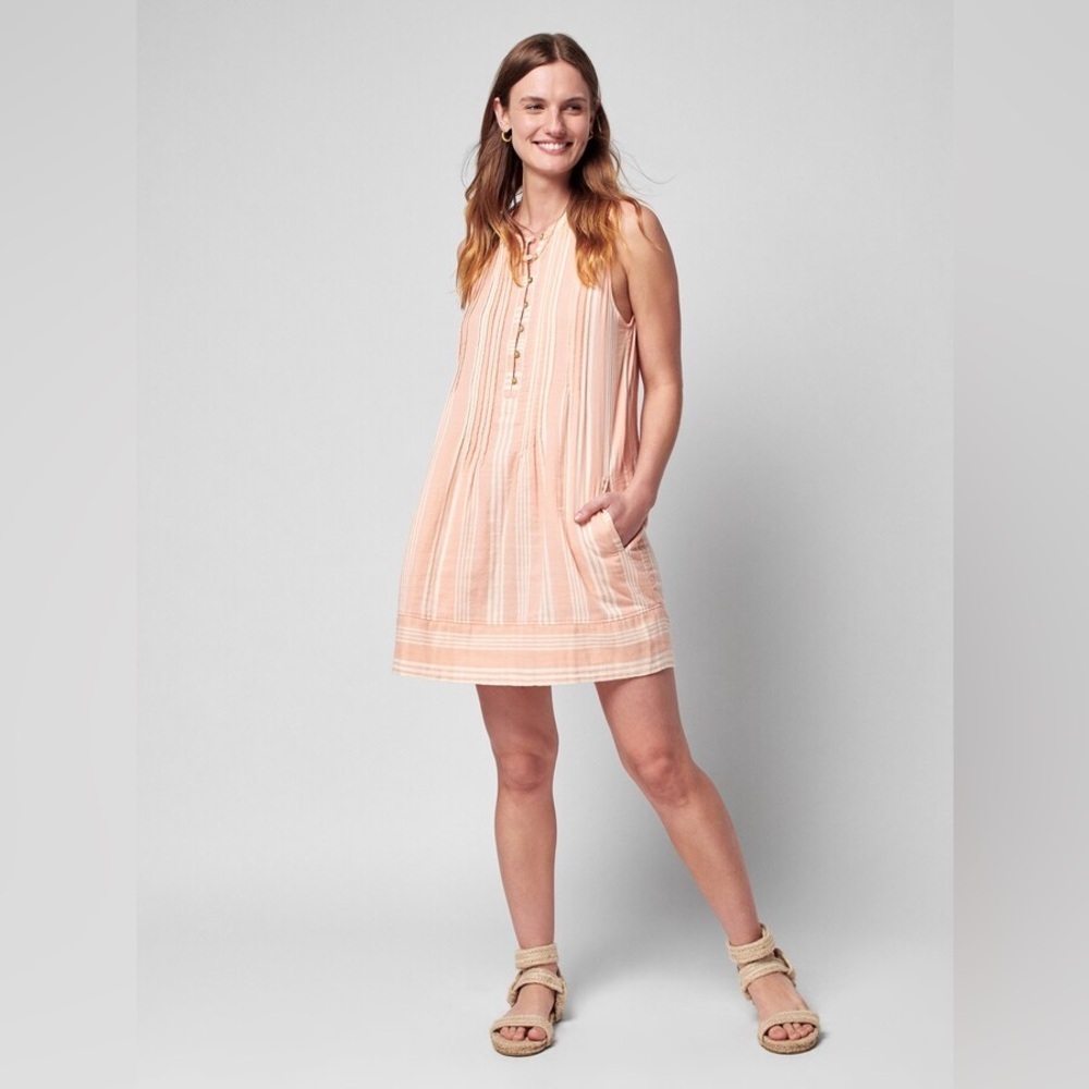 Faherty Dream Cotton Gauze Isha Dress in Sepia Neutral Stripe - Size XS - Picture 7 of 10